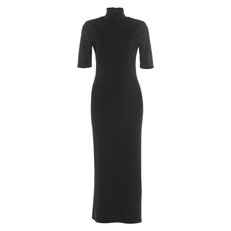 Summer Women Clothing French Half Turtleneck Backless Waist Trimming Dress DestGlow