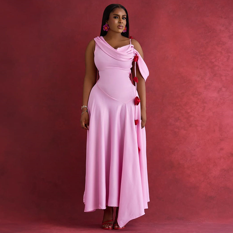 Women Clothing Summer Dignified Sense of Design off the Shoulder Mid Length Slim Strap Dress by Ragazza