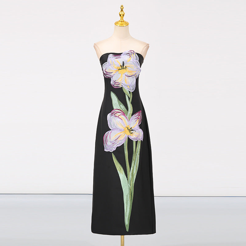 Socialite Design Maxi Dress Floral Embroidered Tube Top Sleeveless Slimming Dress Women by Ragazza
