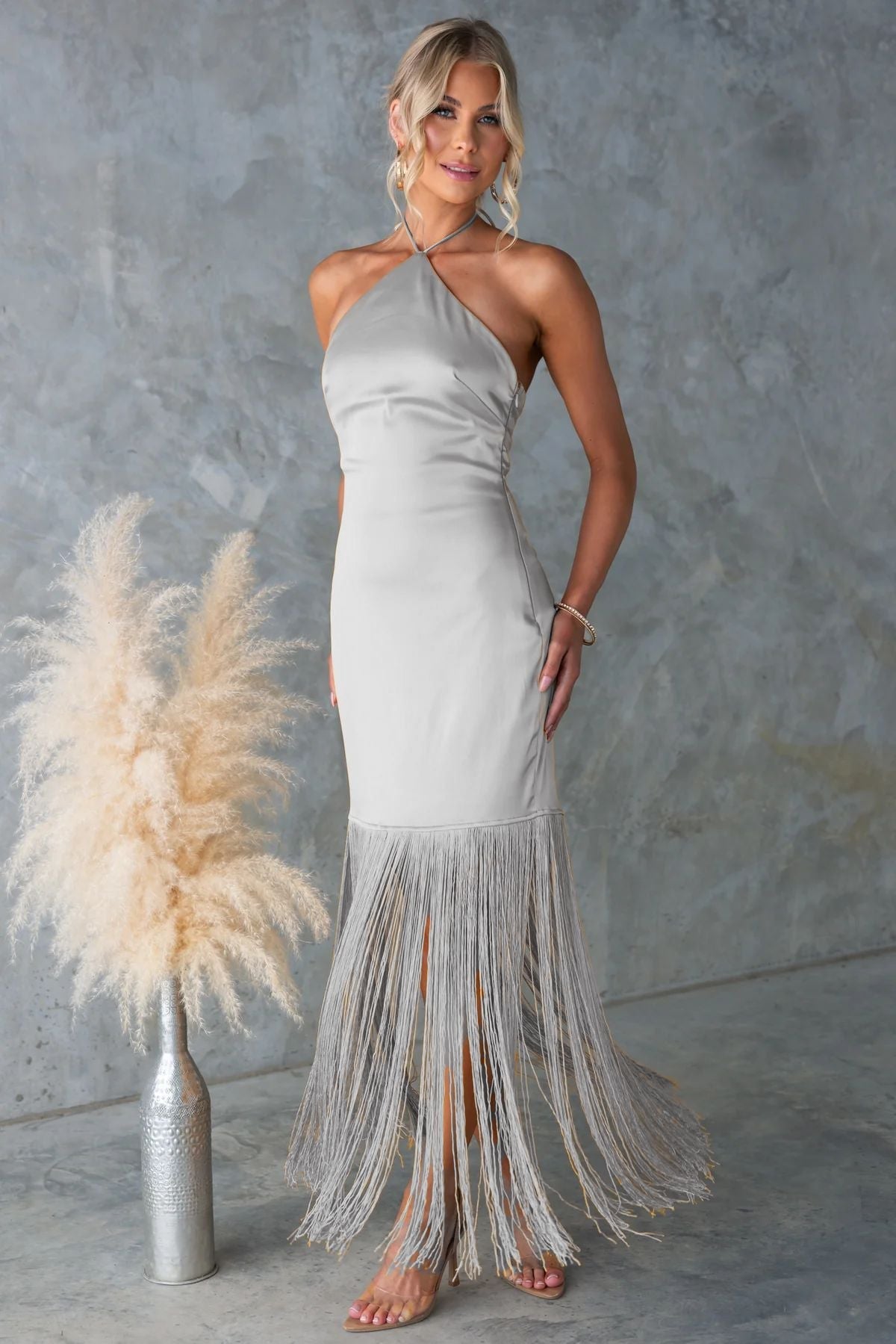 Summer Solid Color off Shoulder Tassel Skinny Sheath Dress Women