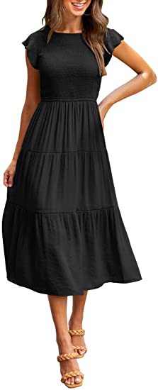 Women Clothing Popular Pinfei Flounced Sleeve Pleating Layered Short Sleeve Large Swing Dress by Ragazza
