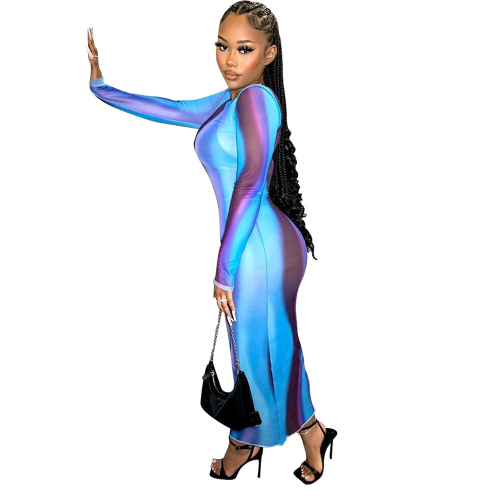 Sexy Women Mesh Perspective Long Sleeve Women Dress by Ragazza
