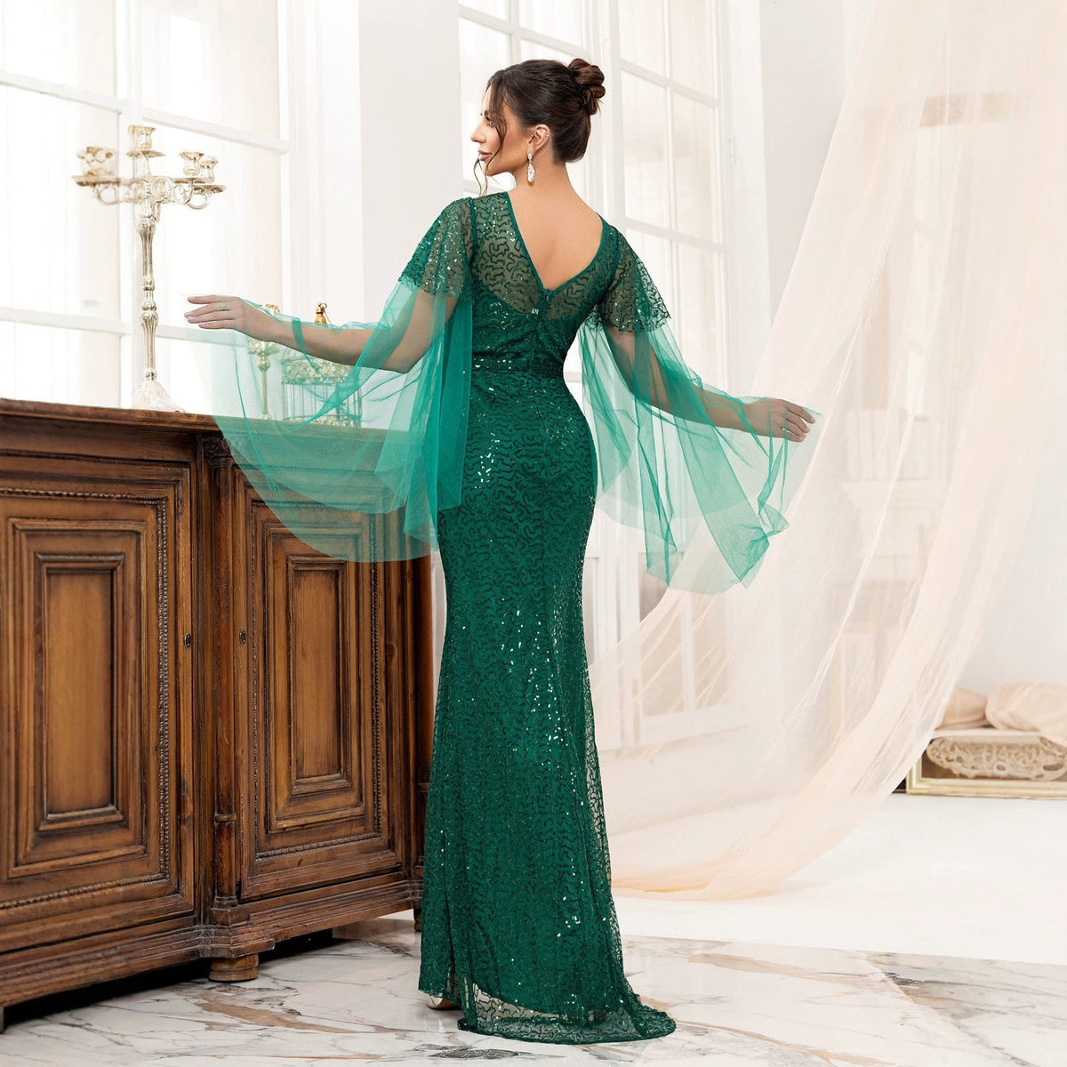 Cocktail Elegant Long Sleeveless Sequined Atmosphere Queen Fishtail Evening Dress DestGlow