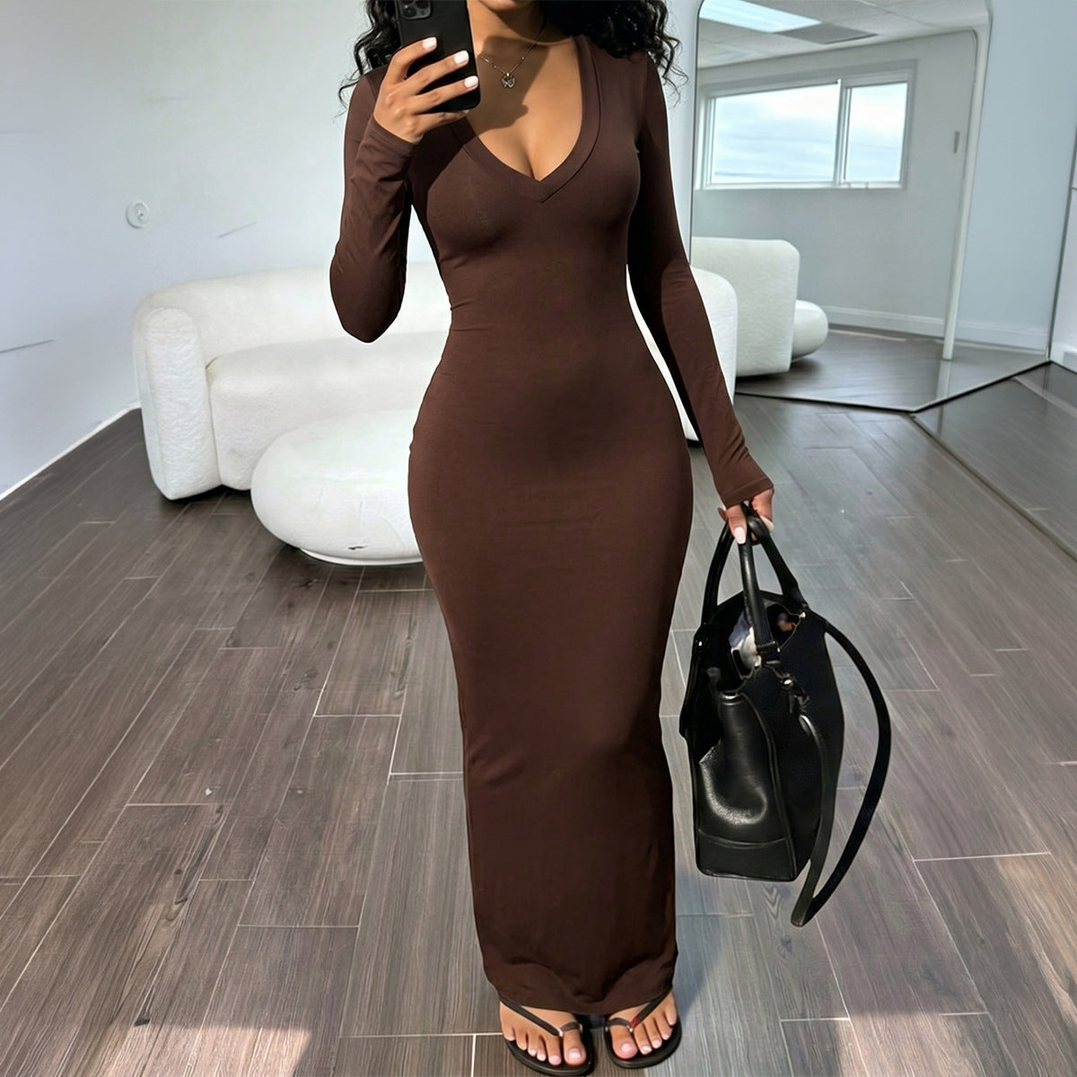 Young Sexy Deep V Plunge Neck Tight Dress Women Clothing Autumn Winter DestGlow