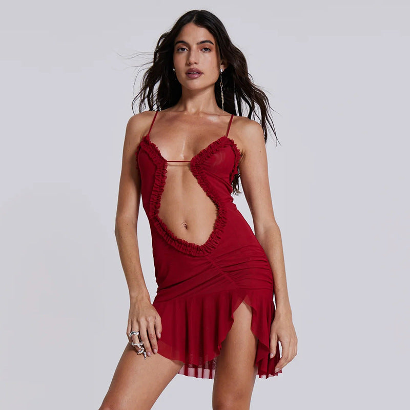 Arrival Backless Dress Sexy Trend Mesh Splicing Sling Cropped Outfit Short Dress for Women by Ragazza