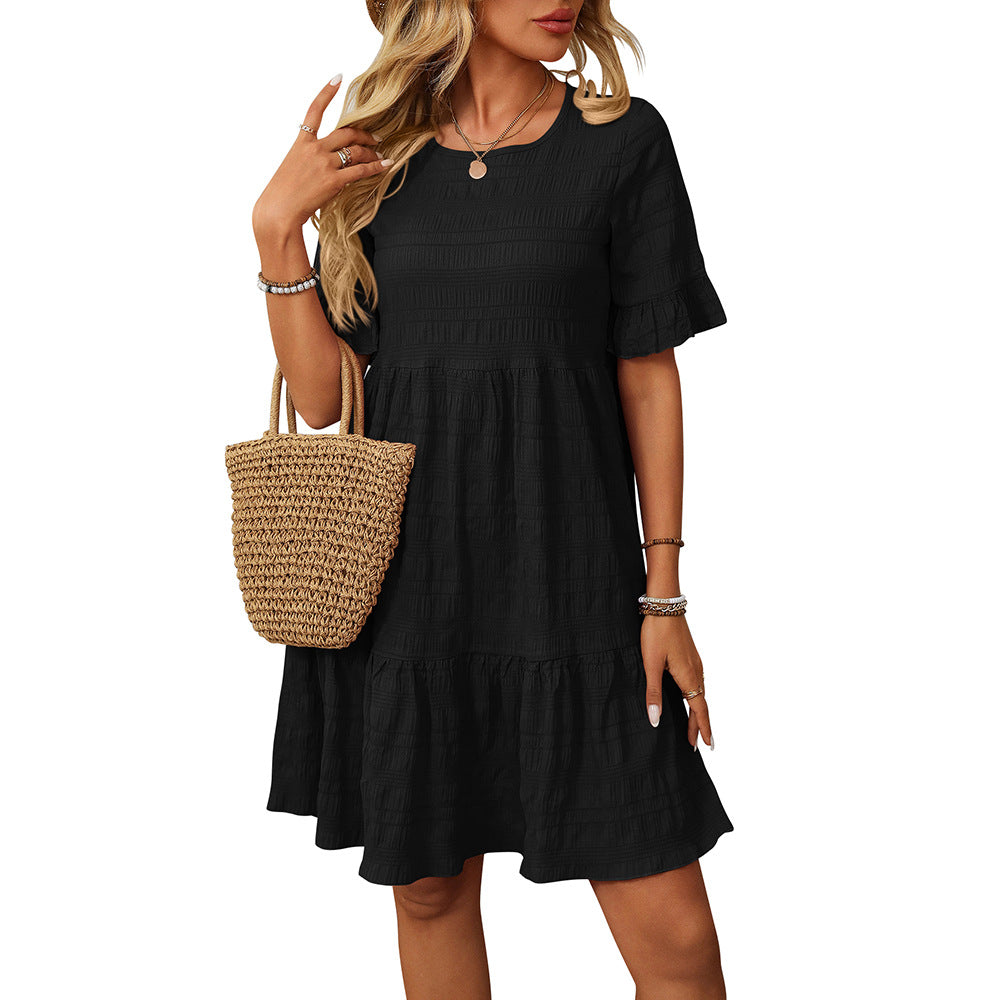 Spring Summer Women Clothing Loose Casual Short Sleeve Flowy Dress by Ragazza