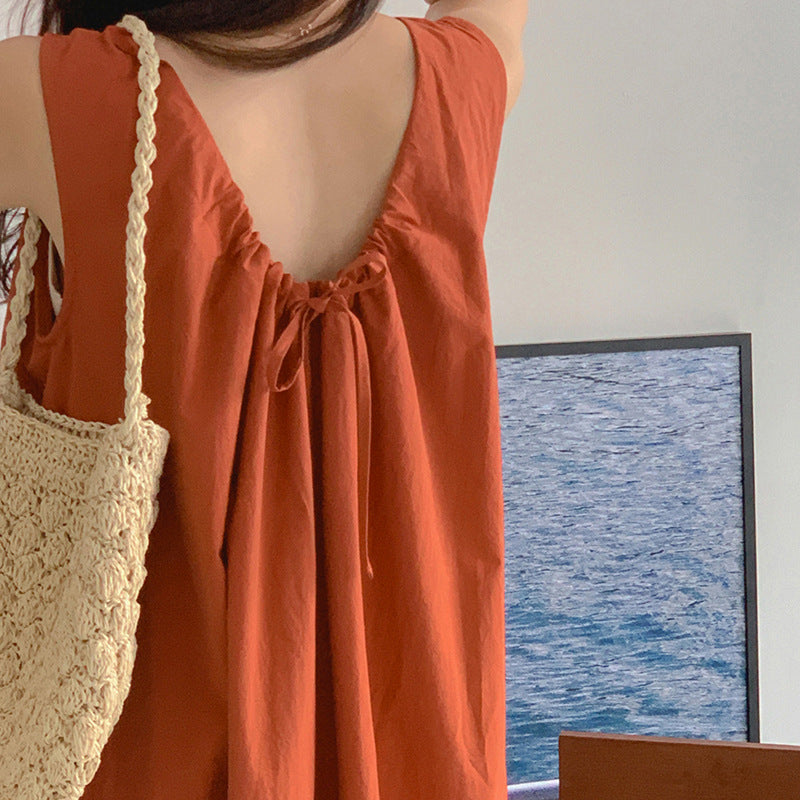 Korean High Grade Sleeveless Vest Dress Summer Sneaky Design Backless Dress Can Be Outerwear Homewear by Ragazza