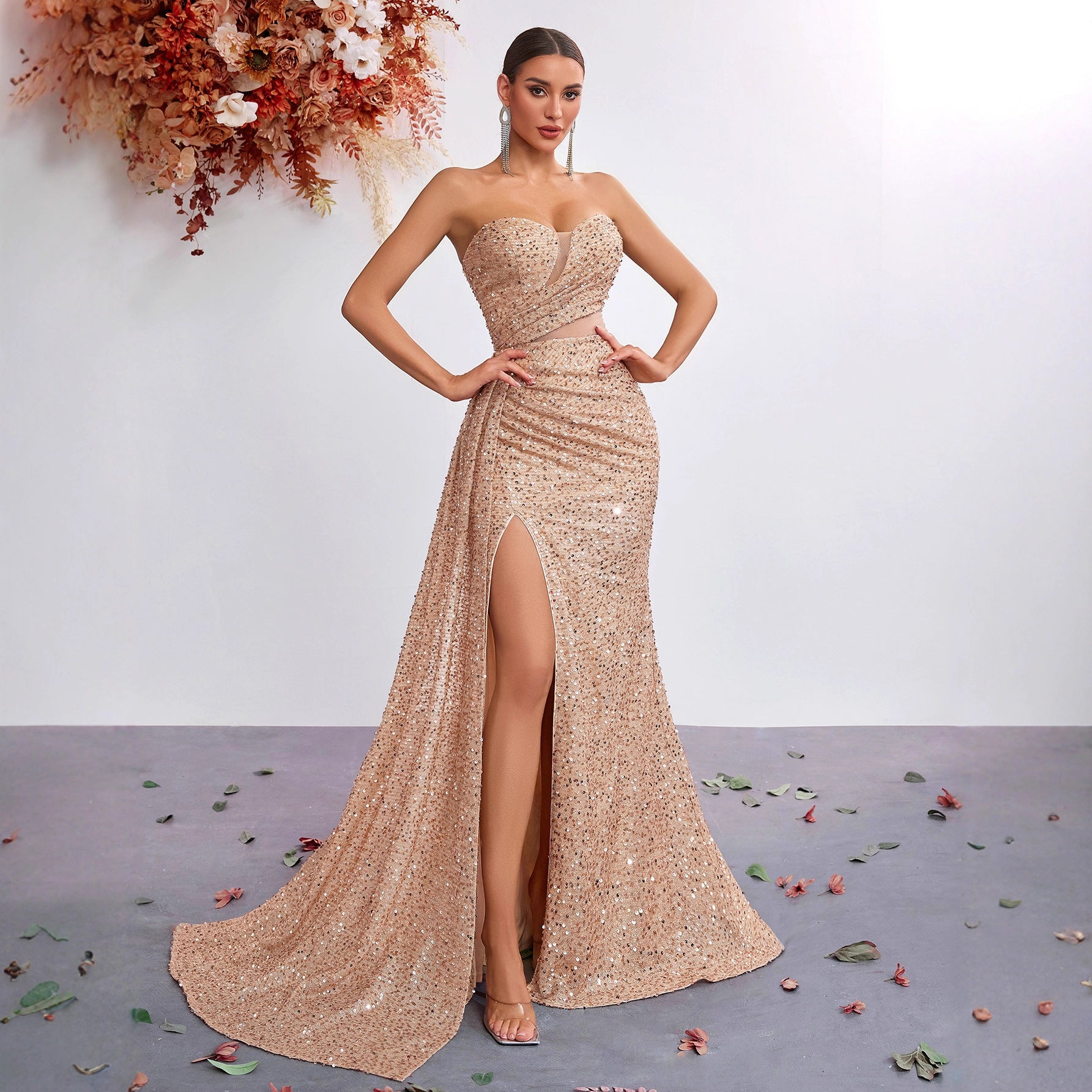 Light Luxury Sequ Tube Top Sexy High Waist Slit Fishtail Evening Dress Cocktail High Grade Socialite Dress by Ragazza