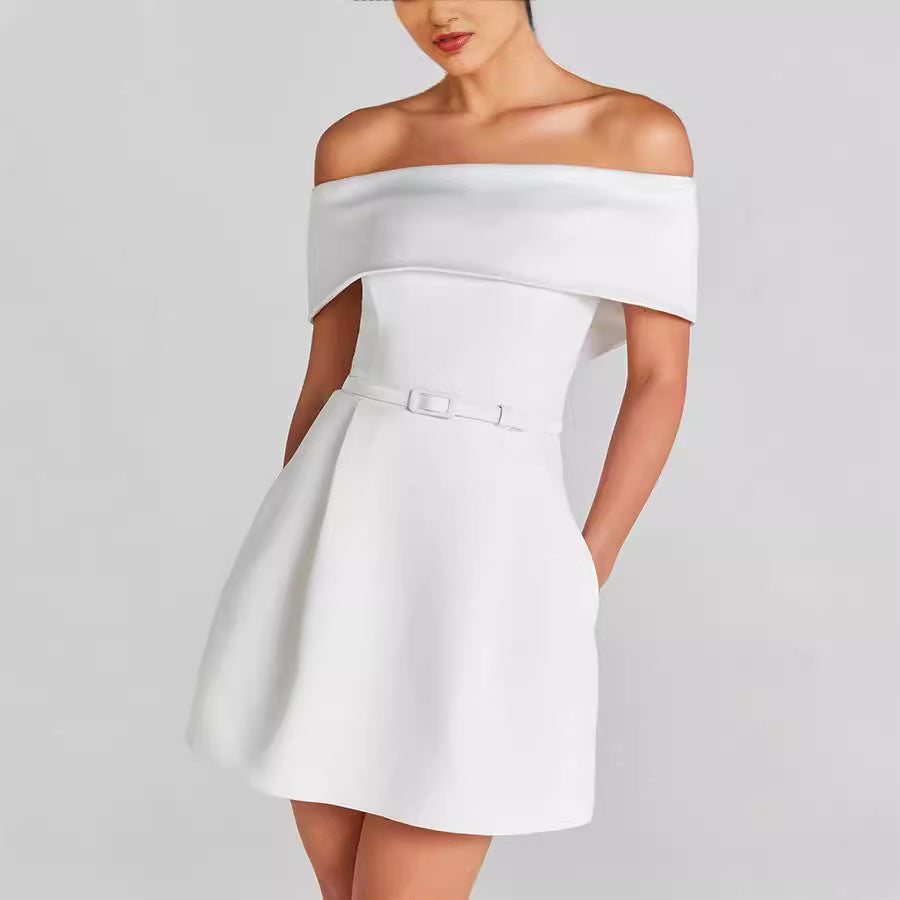 Spring Summer Waist Belt Off Shoulder Dress Casual Party Dress Dress Women by Ragazza
