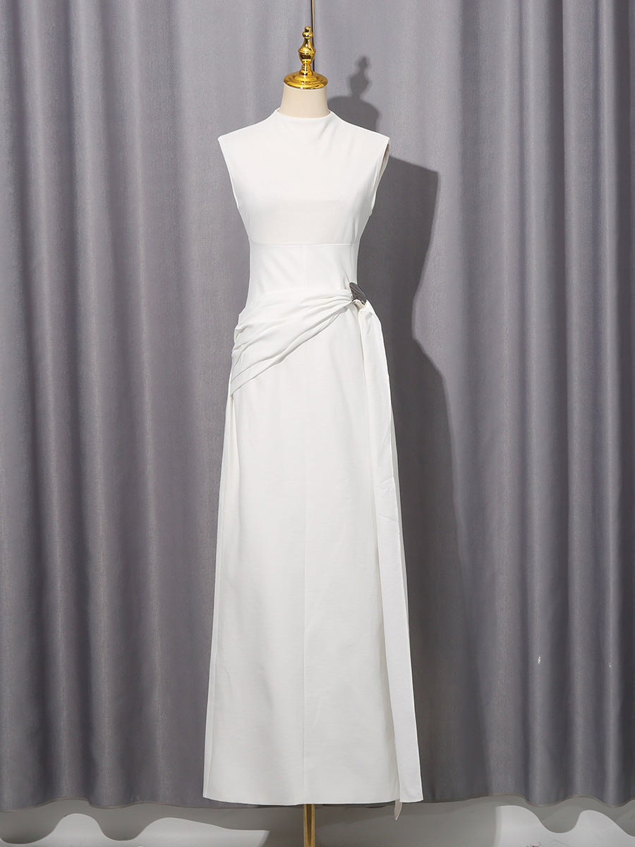 Autumn Arrival An Elegant Solid Color Sleeveless Dress With A Fitted Waist A Twisted Knot Detail At The Waist DestGlow