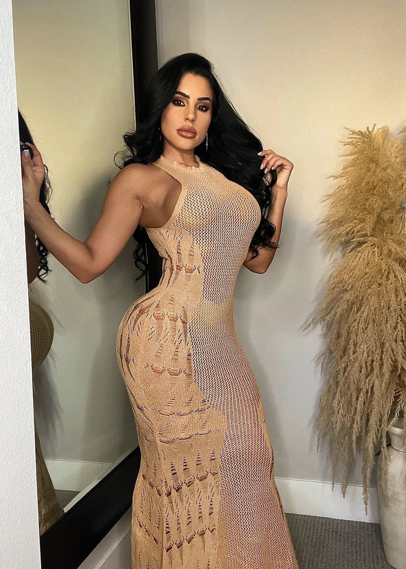 Summer Sexy Women Dress Fashionable Knitted Hollow Out Cutout Beach Dress by Ragazza