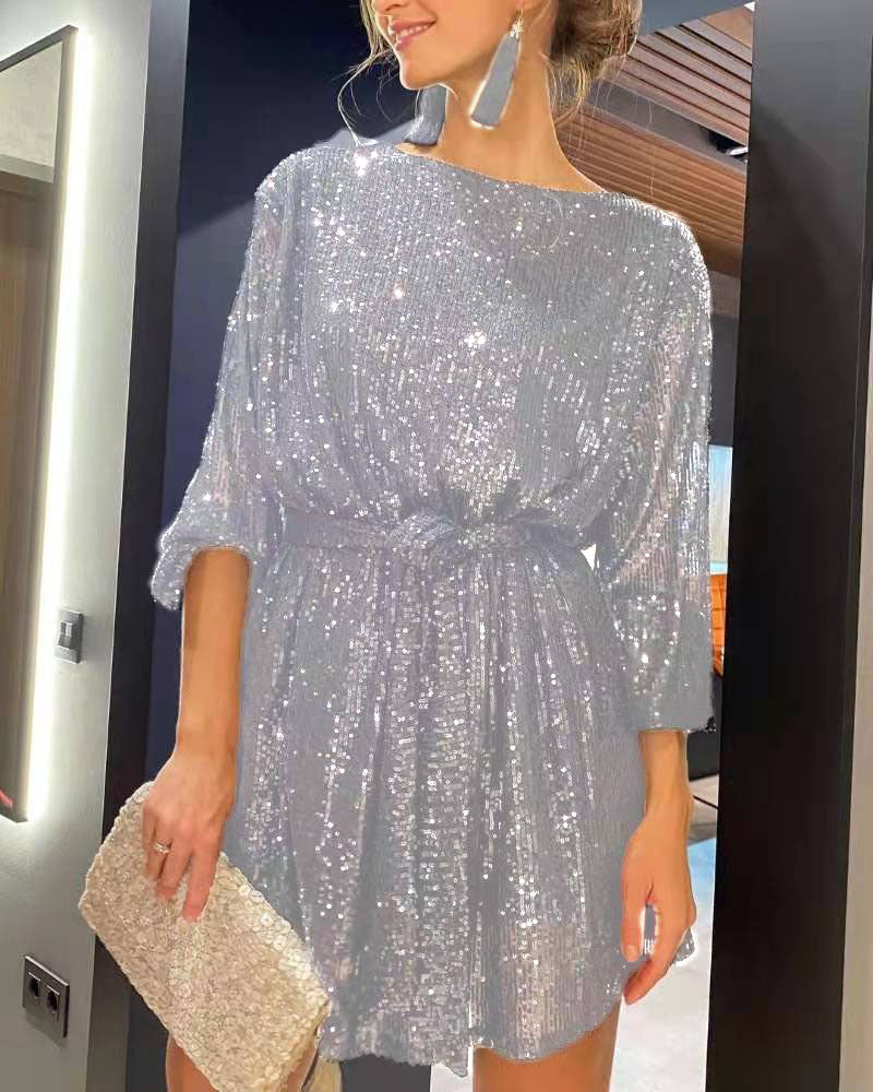 Festival Party Fashionable Sequ Sequin Color Waist-Tight Dress by Ragazza