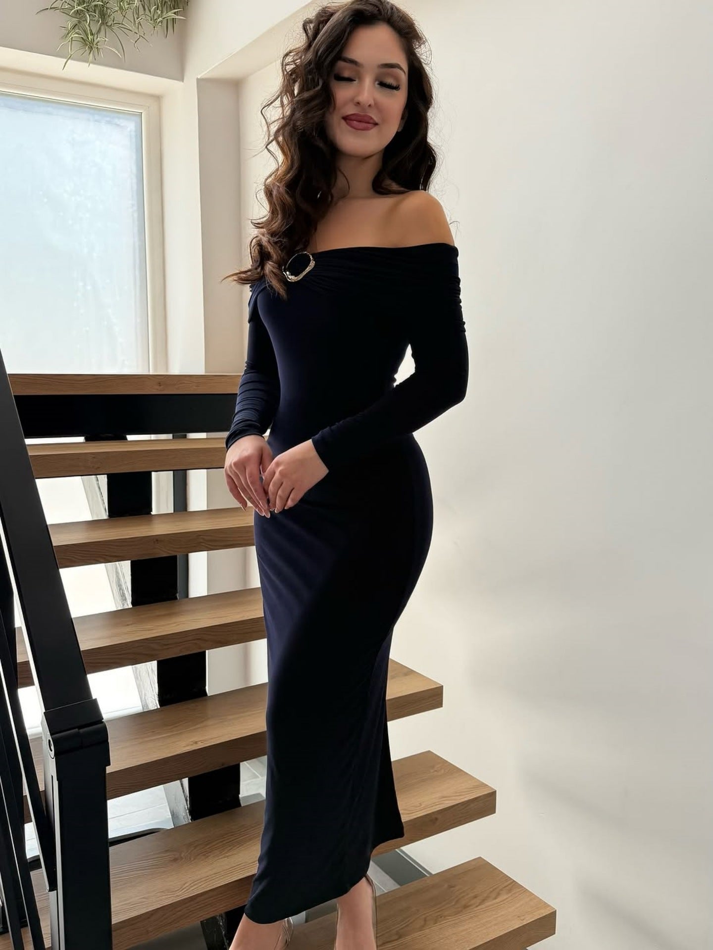 Women Clothing Fall Sexy Tube Top off Neck Solid Color Midi Dress by Ragazza