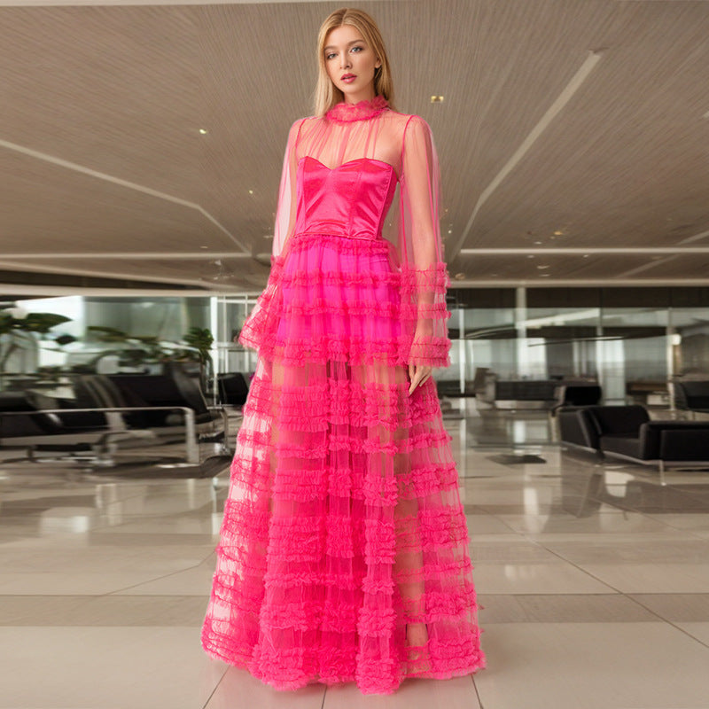 Dress Spring Mercerized Sheer Mesh Sexy Figure Flattering Tiered Dress Women by Ragazza