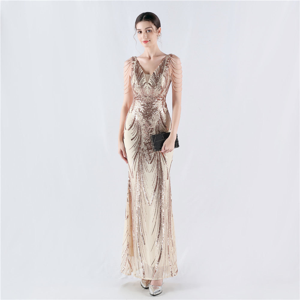 Dress Positioning Floral Sequin with Cloak Craft Beading High-End Evening Dress Annual Meeting Owner by Ragazza