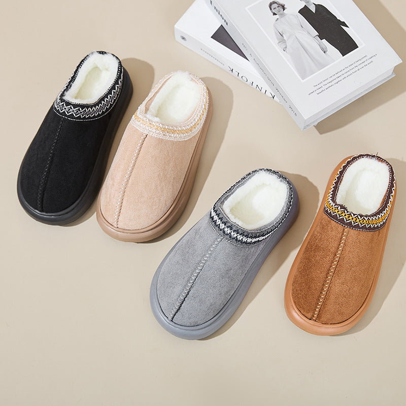 Baotou Fluffy Slippers Autumn Winter Ethnic Cotton Slippers Men Women Couple Warm Rubber Thick-Soled Cotton Slippers DestGlow