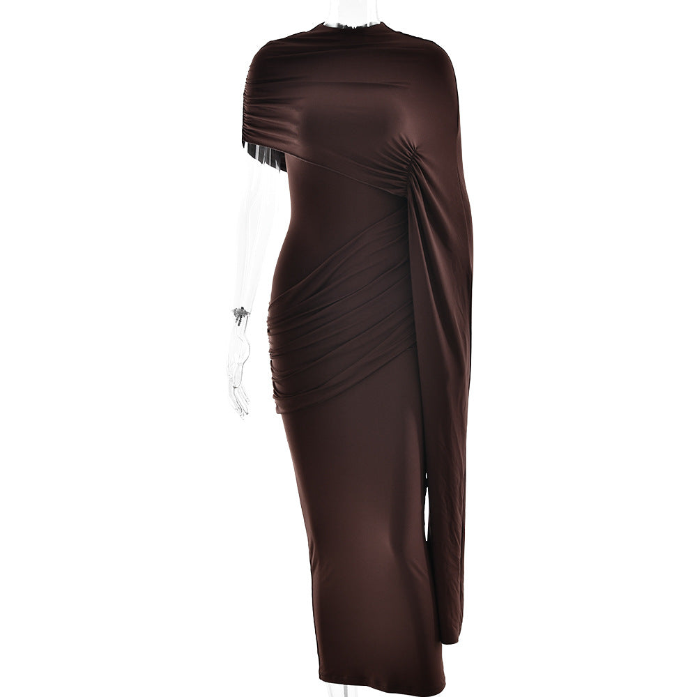 Arrival round Neck Shoulder Wrap Solid Color Dress Sexy Sexy Slim Fitting Patchwork Ribbon Dress by Ragazza