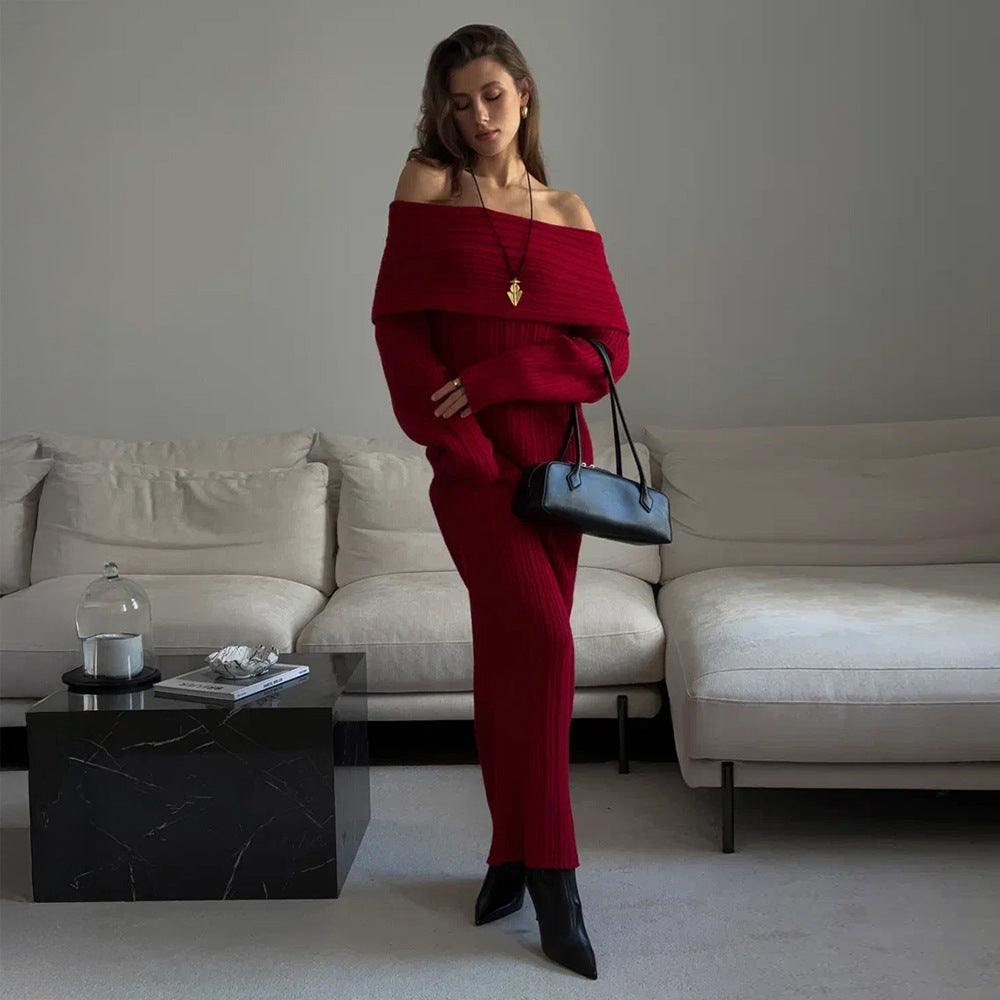 Knitted off Shoulder Long Sleeved Dress Autumn Winter off Shoulder Hip Knitwear Dress Women by Ragazza