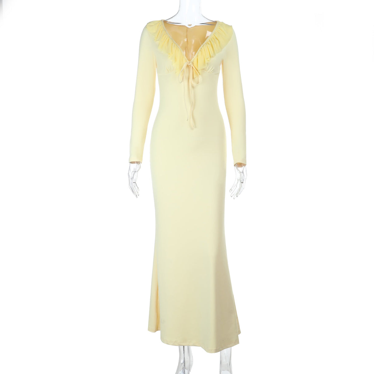 Sexy Ruffled Long Sleeve Slim Stretch Dress Autumn Type Hip Dress DestGlow