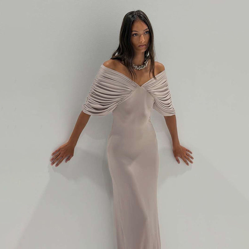 Spring Women Clothing Sexy off Neck Sleeve Slim Solid Color Maxi Dress Women DestGlow