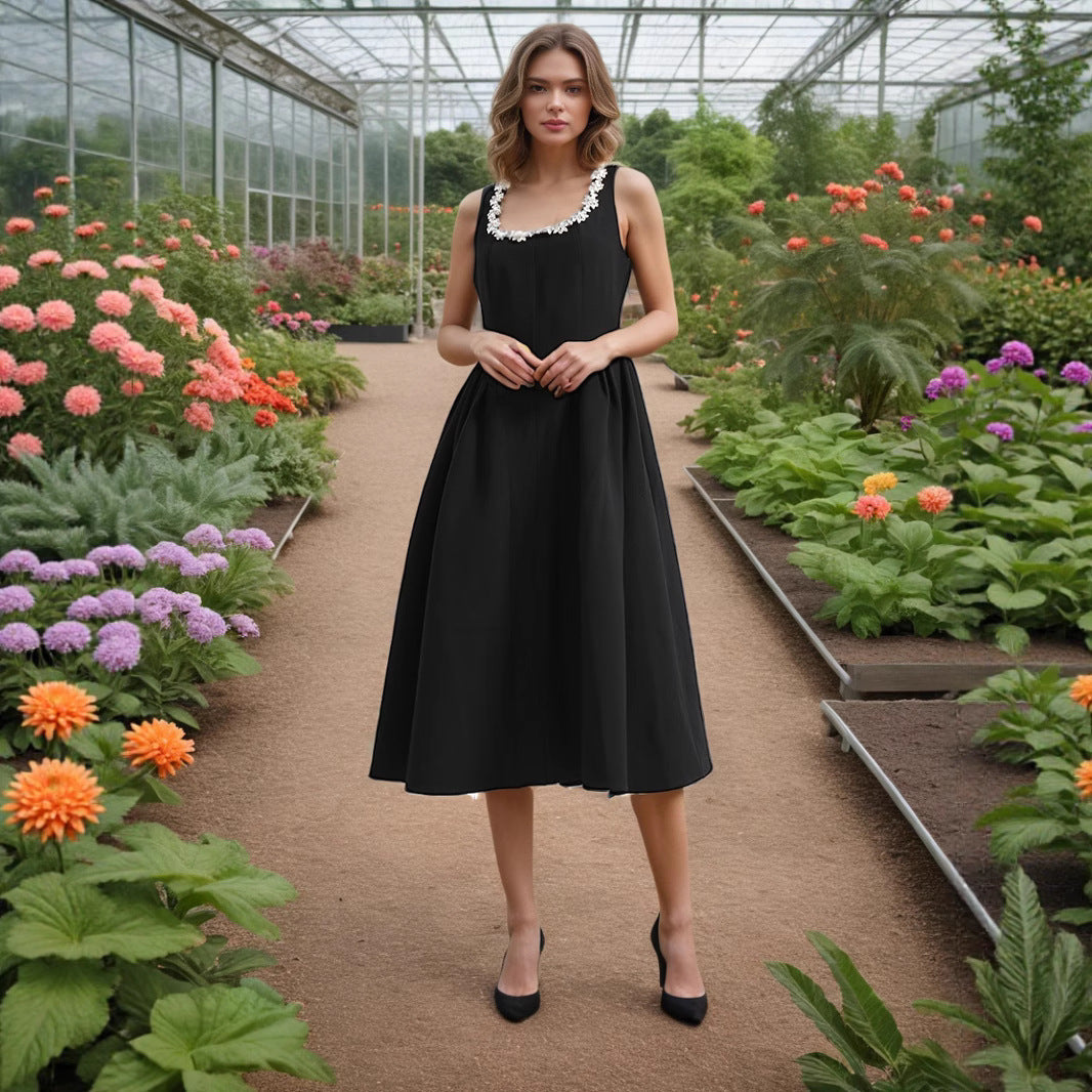 Entry Lux Elegant Dress Autumn Dinner Dress Diamond Embedded Pleating Slim Slimming Dress Women by Ragazza
