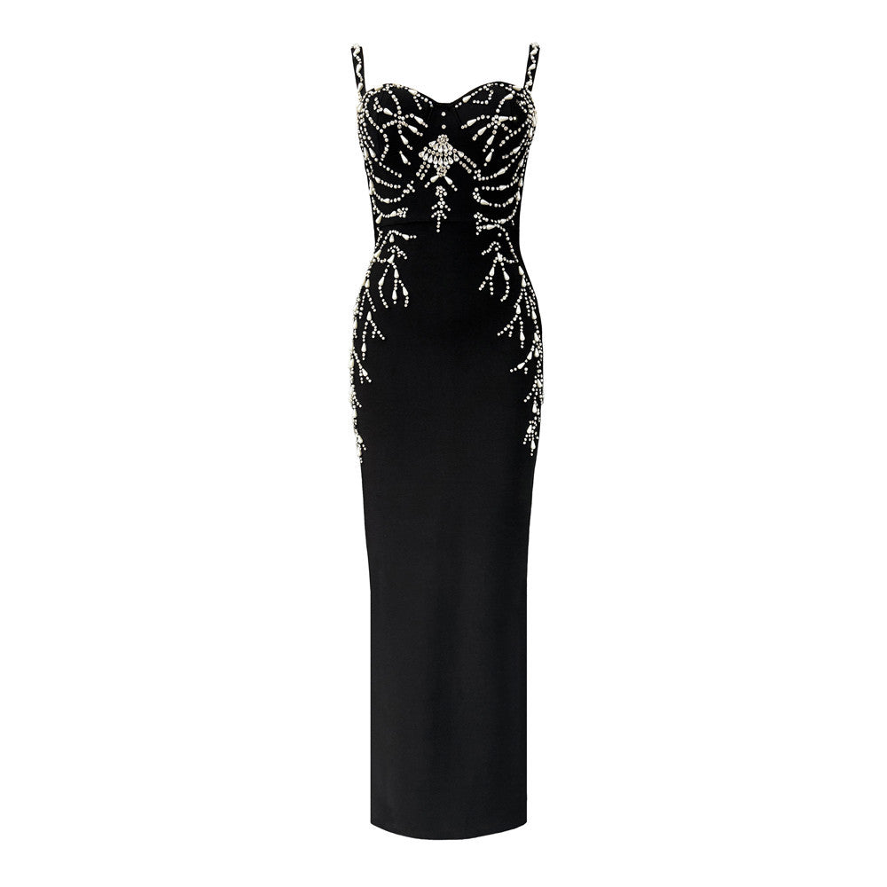 Heavy Industry Beads Diamond Strap Bandage One Piece Dress Dinner Party Party Evening Dress Maxi Dress by Ragazza