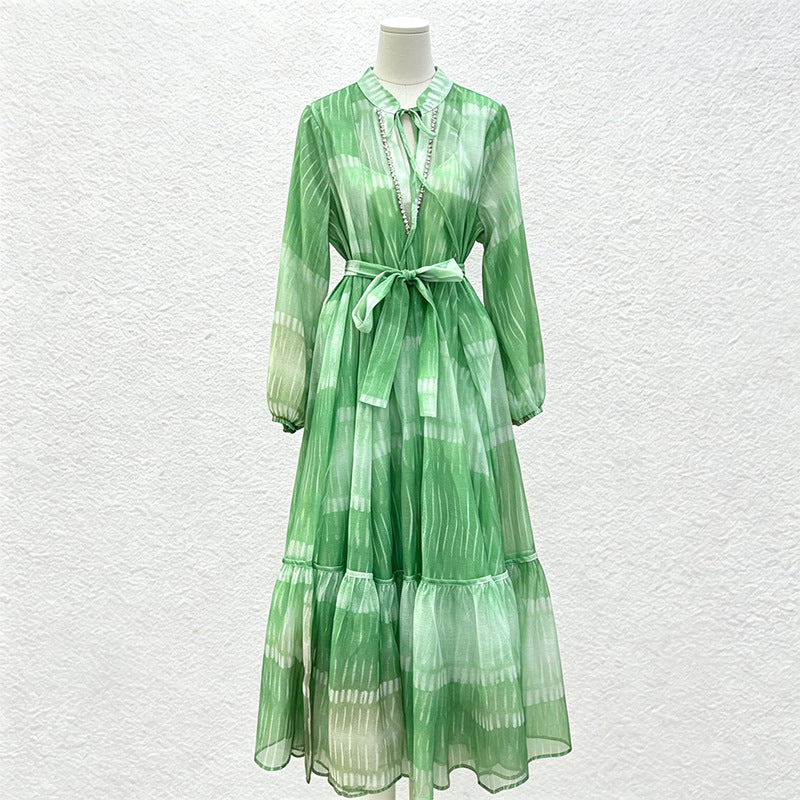 Artistic Retro Dress Autumn Nipped Waist Plaid Contrast Color Elegant High Grade Dress Women DestGlow