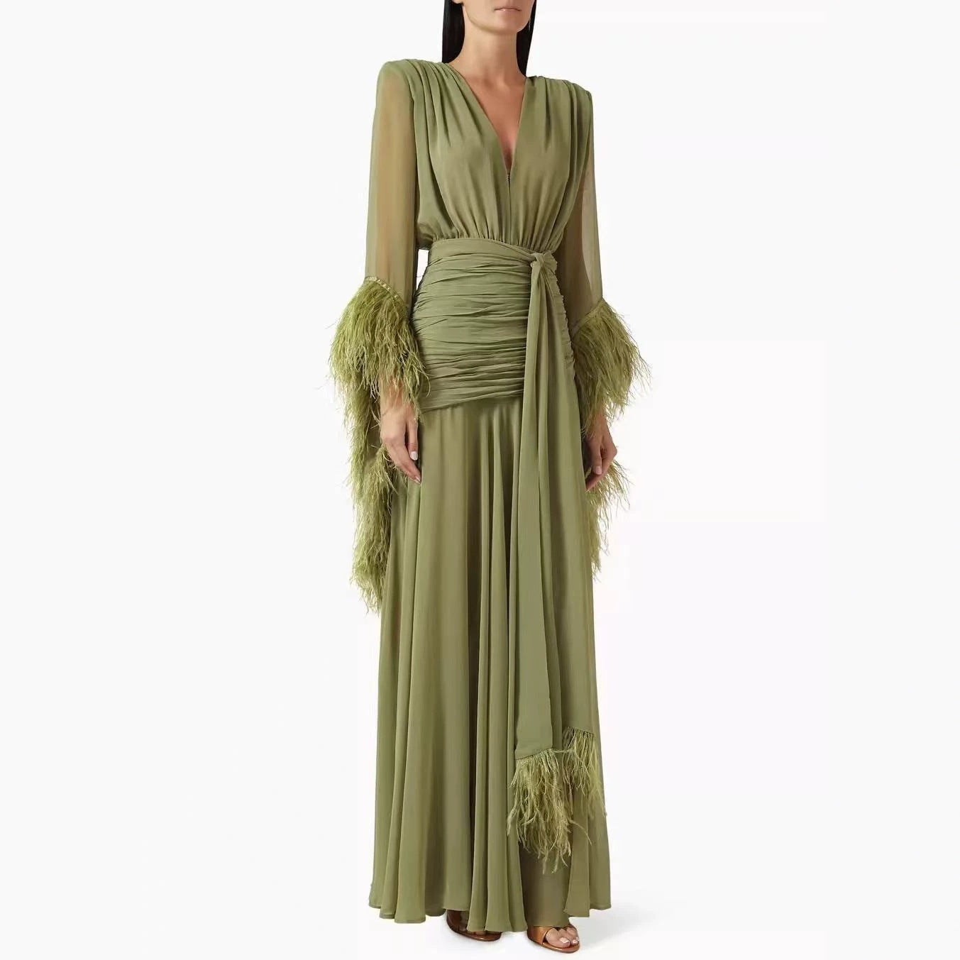 Spring Solid Color Evening Dress Long Sleeve Slim Dress DestGlow