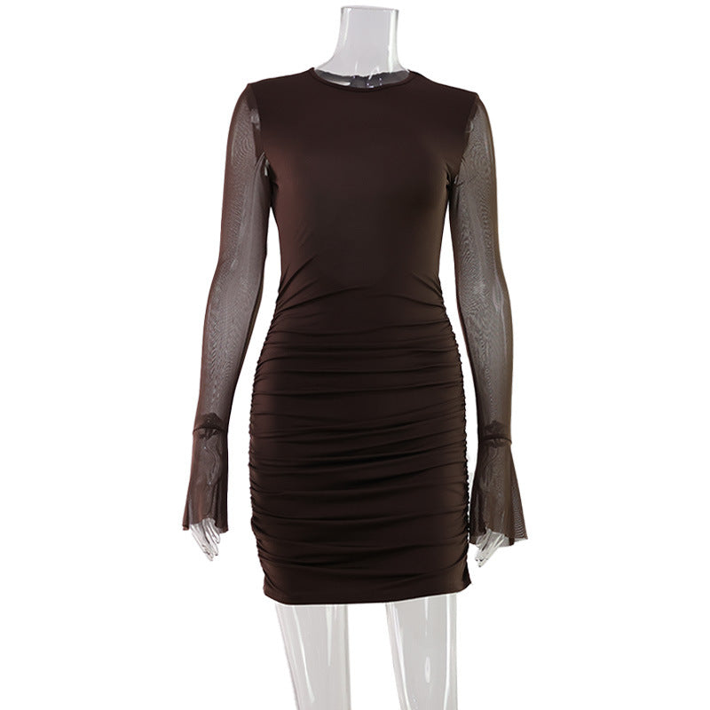 Sexy Women Wear Hollow Out Cutout Backless Mesh Stitching Lightweight Slim Fit Pinch Pleated Sheath Dress Short Dress Women by Ragazza