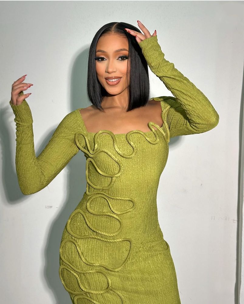 Spring Summer Pleated Personality Twisted String Decoration Square Collar Long Sleeve Slim Length Dress by Ragazza