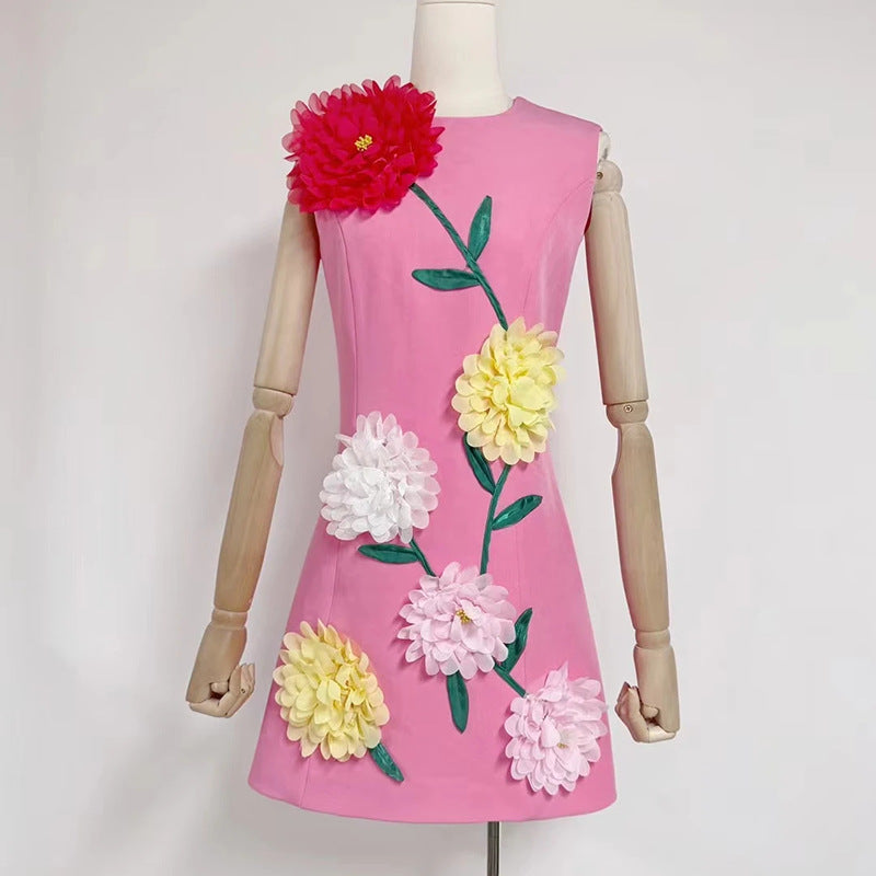 Personalized Minority Chic Short Dress Autumn Patchwork Three Dimensional Floral Design Slim Fit Slimming Dress Women by Ragazza