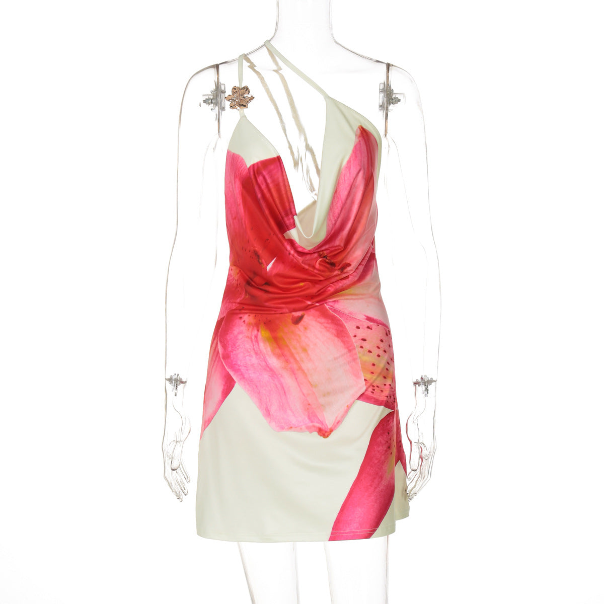 Women Dress Summer Swing Collar One Shoulder Crossbody Sexy Print Dress by Ragazza