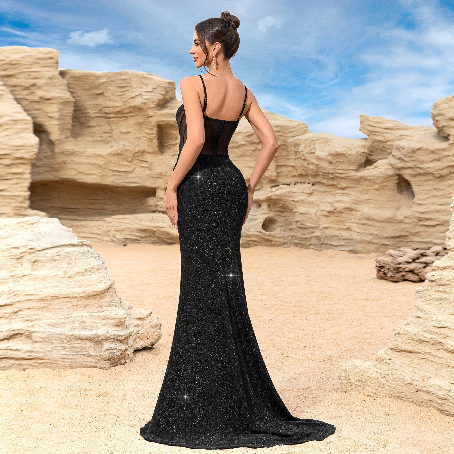V neck Backless Chiffon Slim Fit Evening Dress Maxi Dress Elegant Cocktail Party Dress by Ragazza