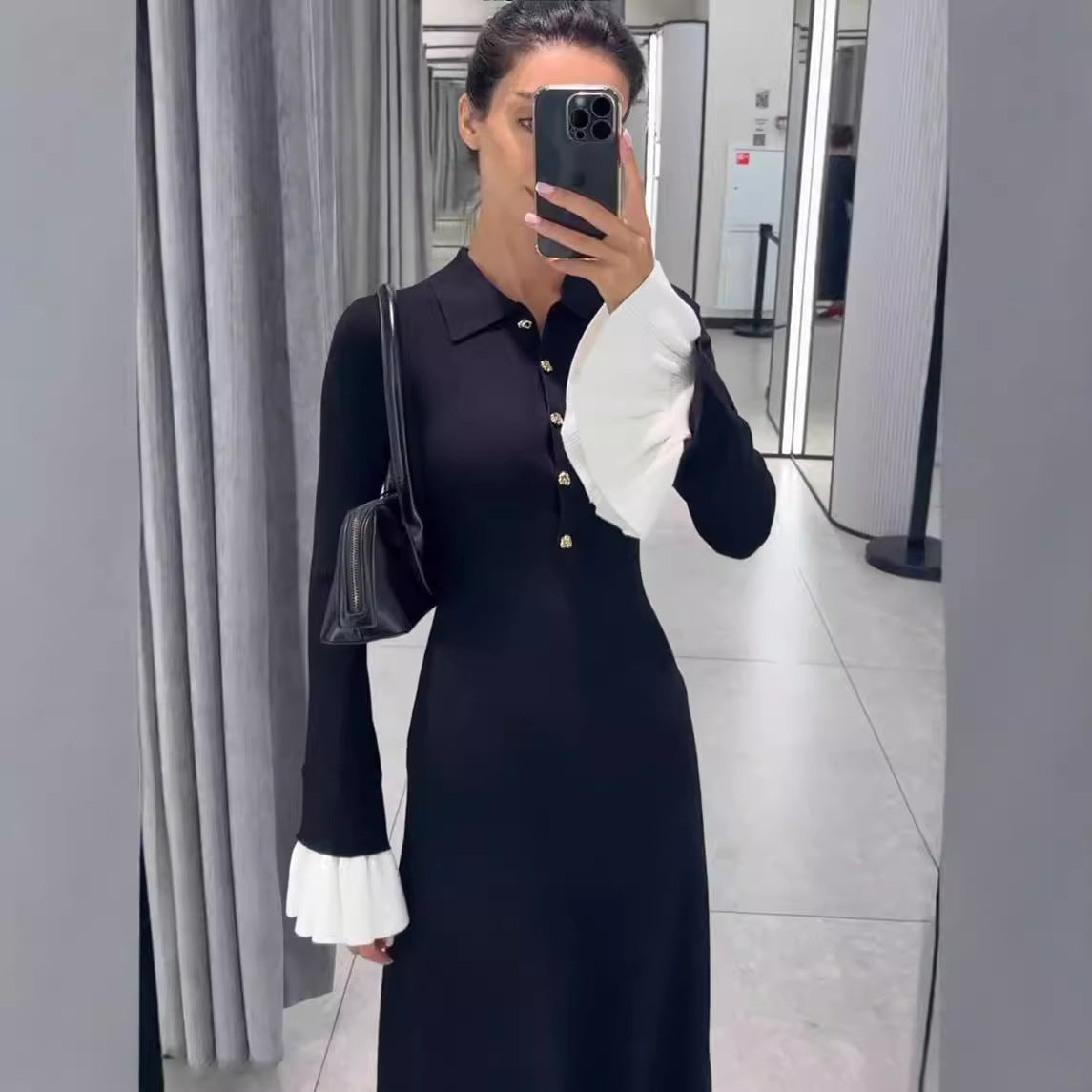 Dehaired Angora Covering Yarn Slimming Patchwork Long Sleeved Knitted Maxi Dress Casual Waist Tight Maxi Dress for Women by Ragazza