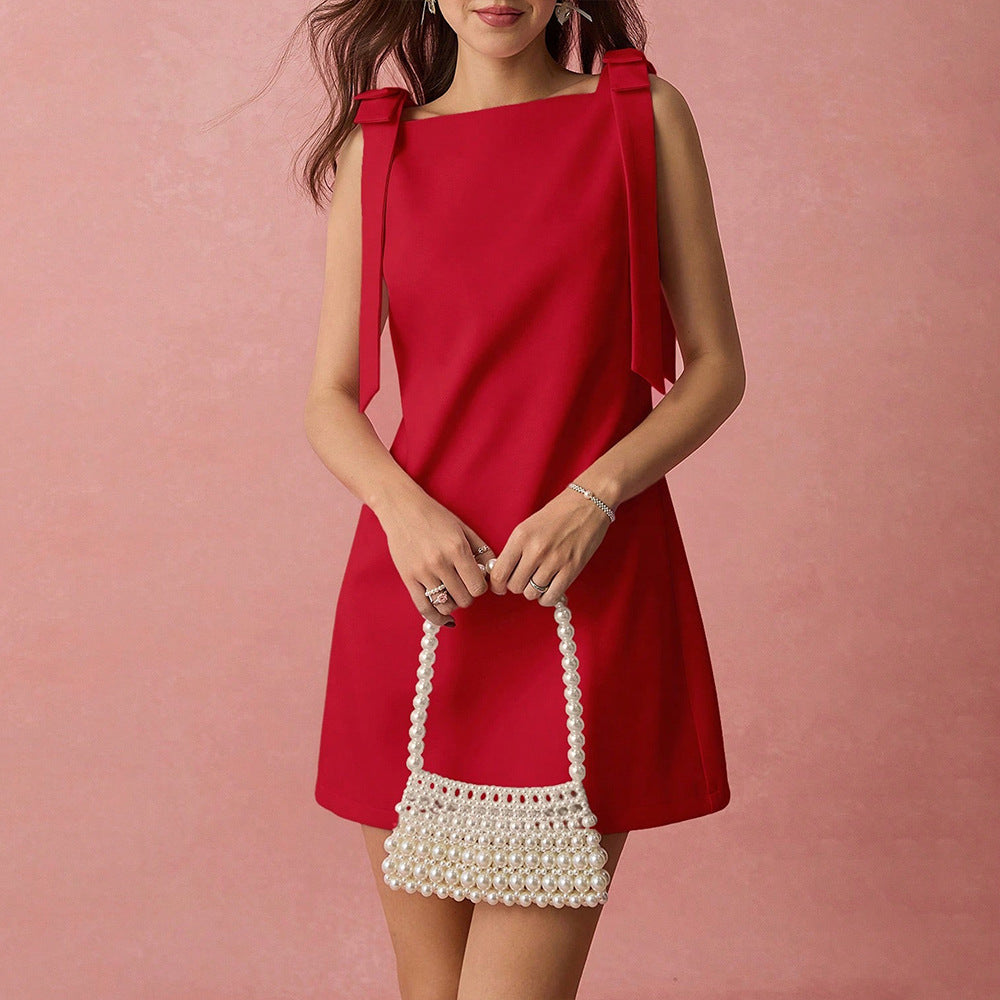 Red Sleeveless A line Dress for Women Summer Sweet Slim Party Short Dress by Ragazza