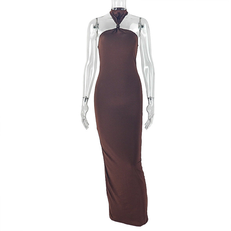 Solid Color Women Curve Slim Hip Dress Halter Bandeau Sexy Elegant Dress by Ragazza