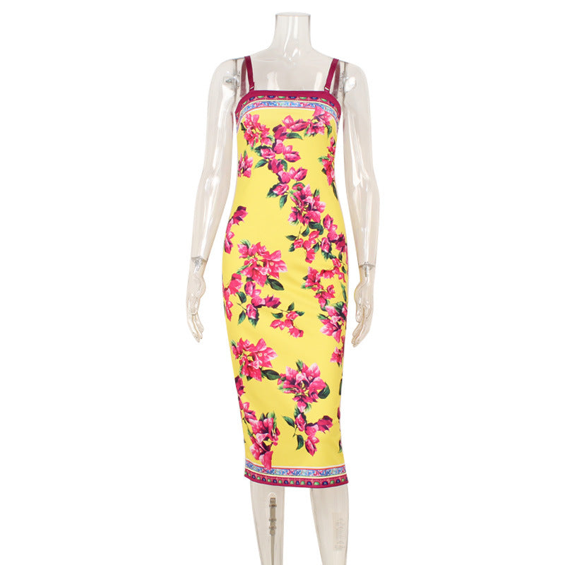 Summer Ethnic Retro Printed Slim Fit Sheath Sling Dress Maxi Dress for Women by Ragazza