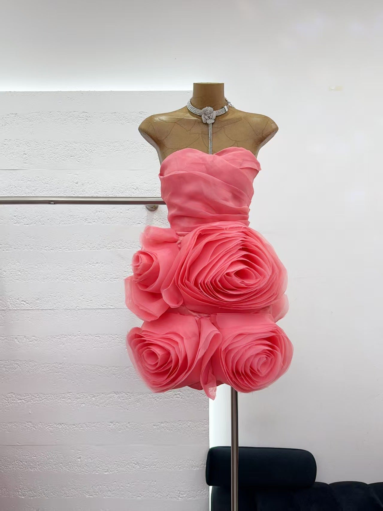 Spring Sleeveless Solid Color Tube Top Short Dress Three Dimensional Floral High Waist Slim Sexy Dress Women by Ragazza