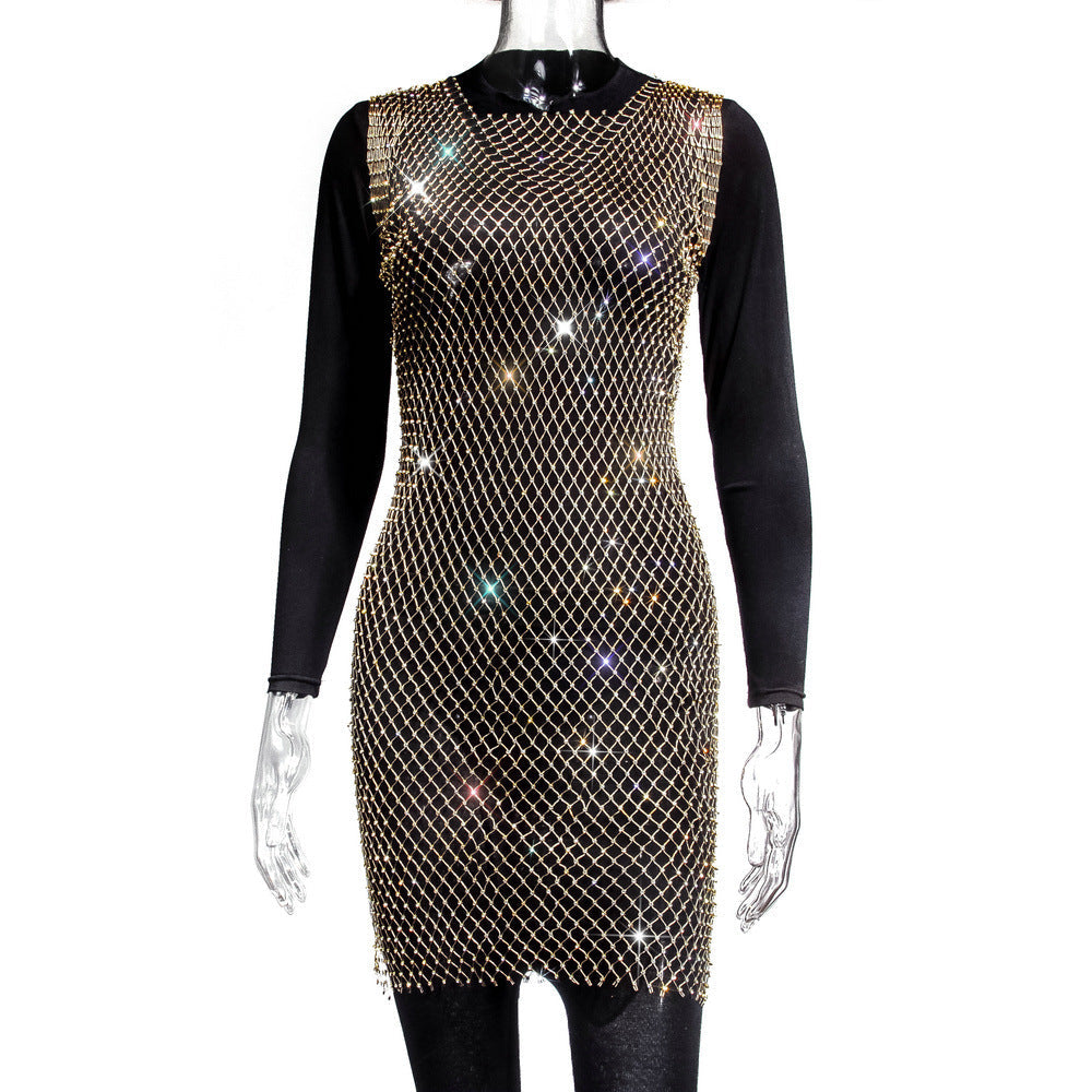 Rhinestone Fishnet Top Summer Popular Mesh Rhinestone Women Clothing Short Sleeve by Ragazza