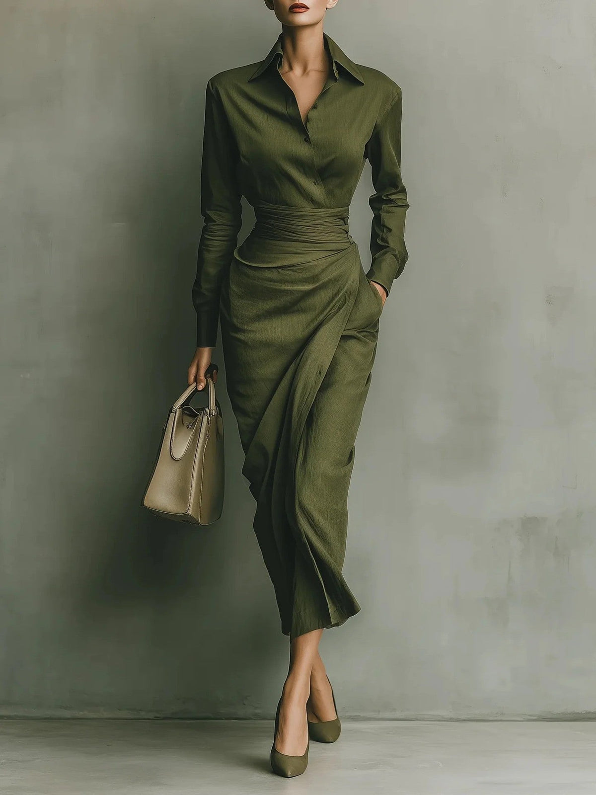Autumn Winter Office Slim Asymmetric Long Sleeve Shirt Dress DestGlow