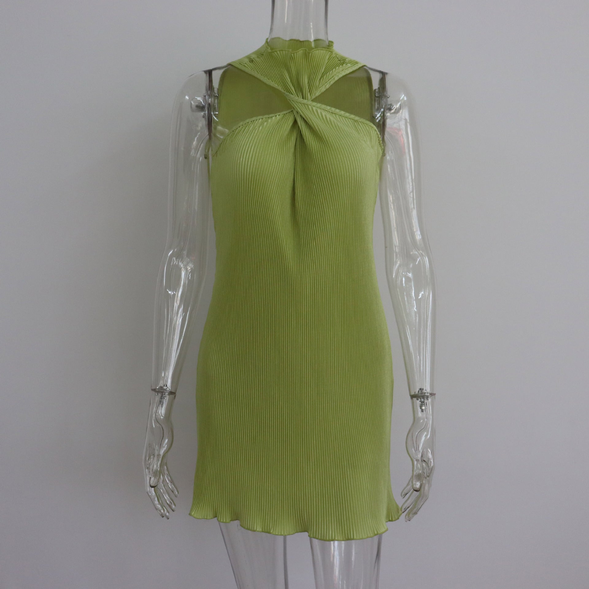 Round Neck Twisted off Shoulder Short Dress Women Summer Pleated Sexy Dress by Ragazza