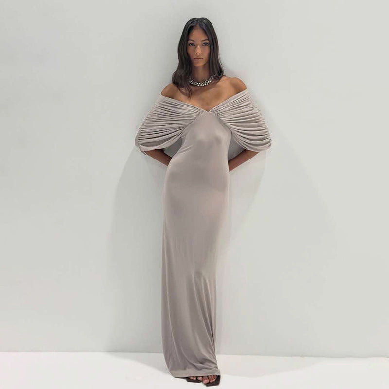 Spring Women Clothing Sexy off Neck Sleeve Slim Solid Color Maxi Dress Women DestGlow
