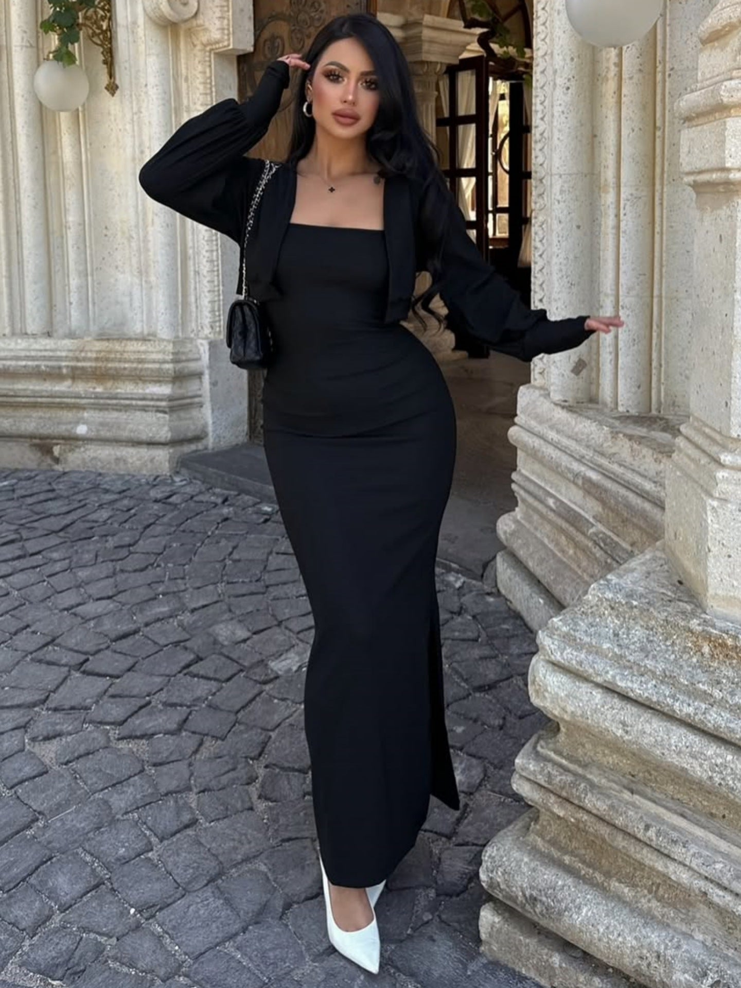 Women Autumn Long Sleeve Top Sexy Pure Want Sheath Dress Two Piece Sets by Ragazza