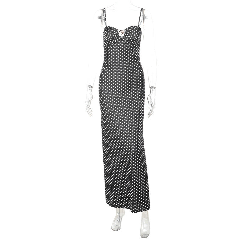 Sexy Suspenders Hollow Out Cutout Polka Dot Printed Dress Women Summer Sexy Dress DestGlow