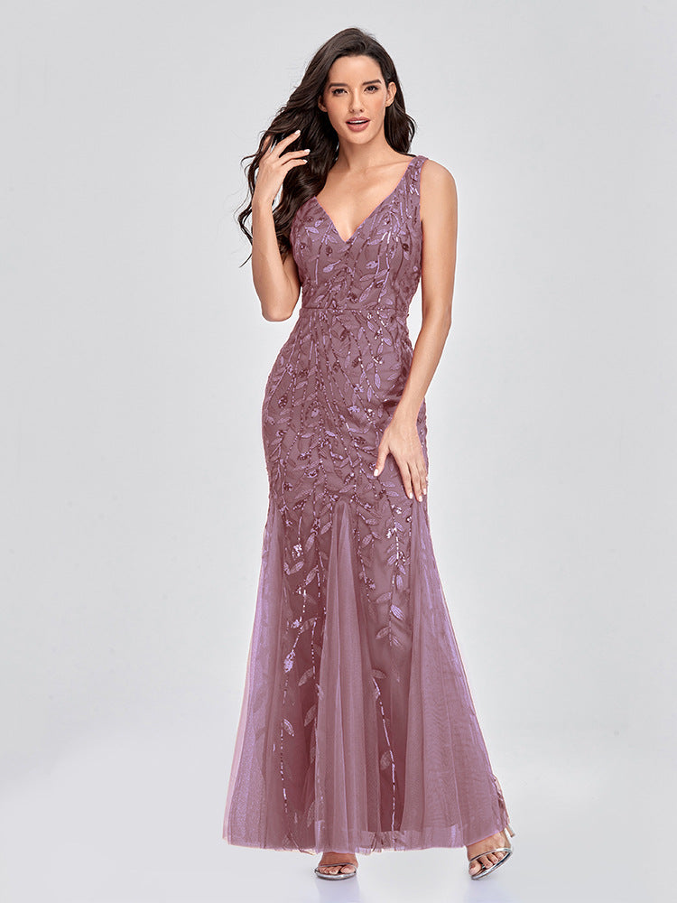 Evening Dress V neck Tulle Embroidered Sequ Sexy Mermaid Prom Dress Women Formal Dress by Ragazza