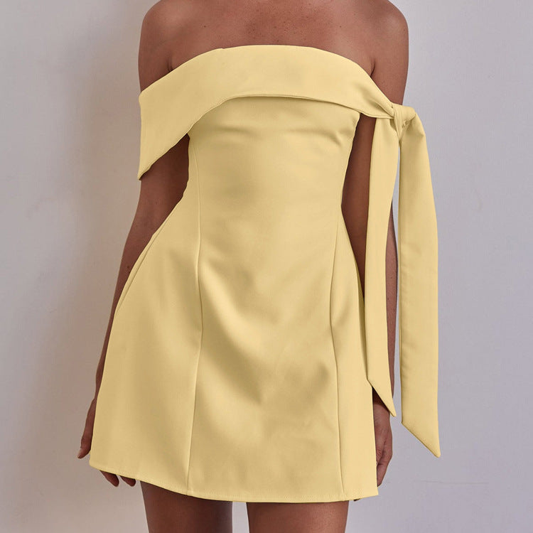 Off Neck Bandeau One Shoulder Sexy Short Dress Women Clothing A line Dress by Ragazza