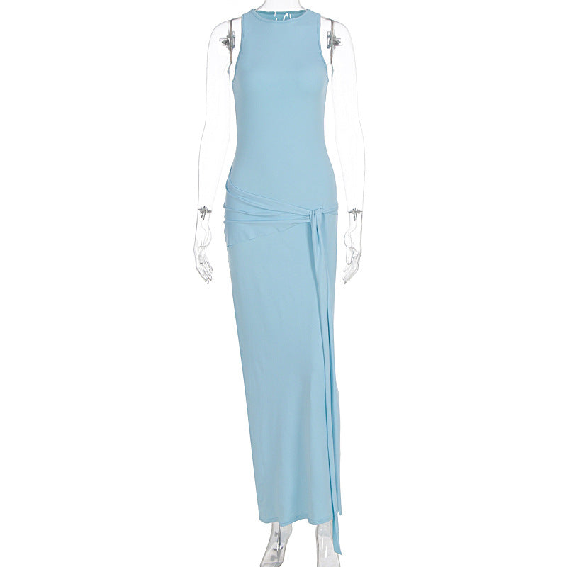 Summer Women Dress Solid Color round Neck Slim Dress by Ragazza
