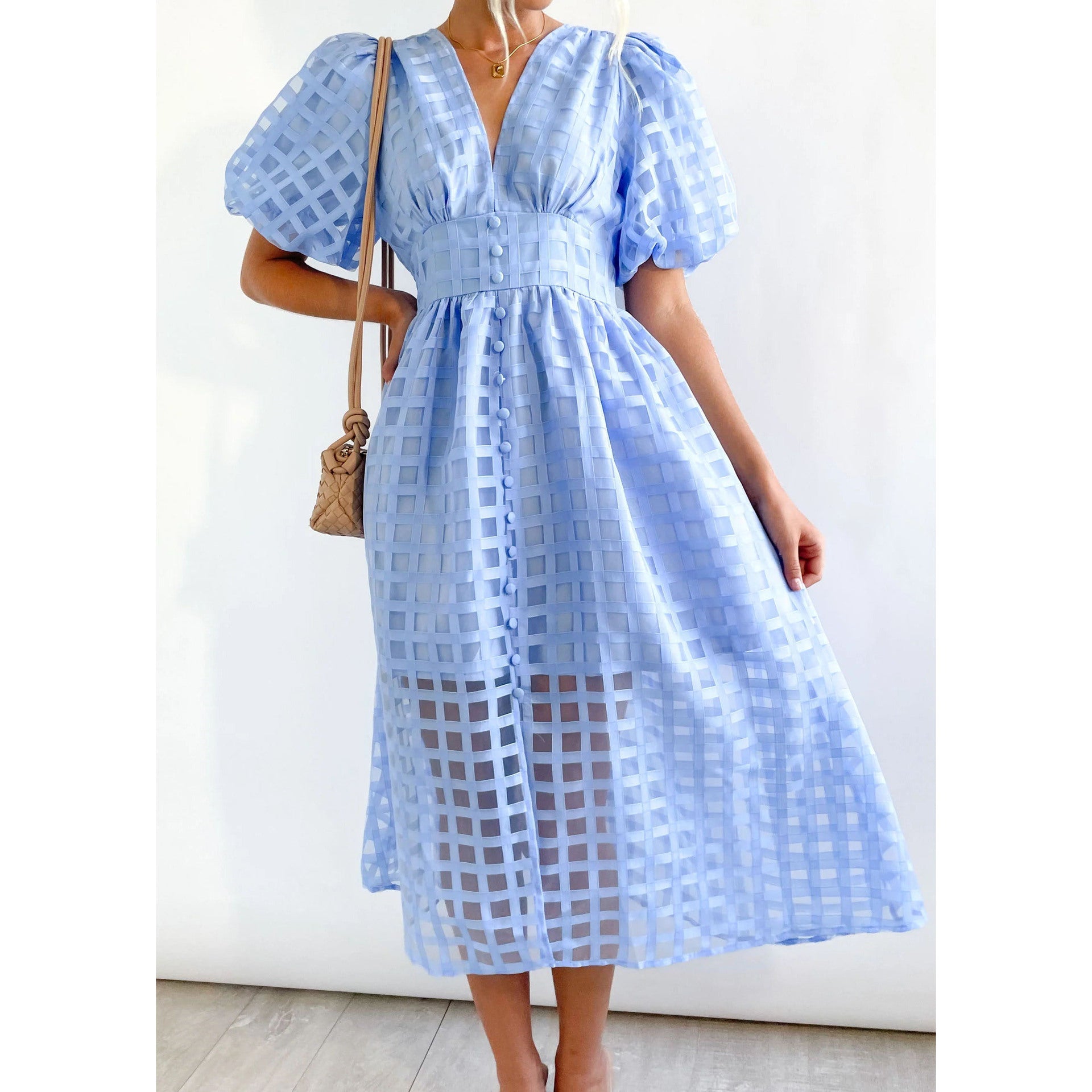 Spring Summer Multi Color Lantern Sleeve Dress Casual Party Dress Women by Ragazza