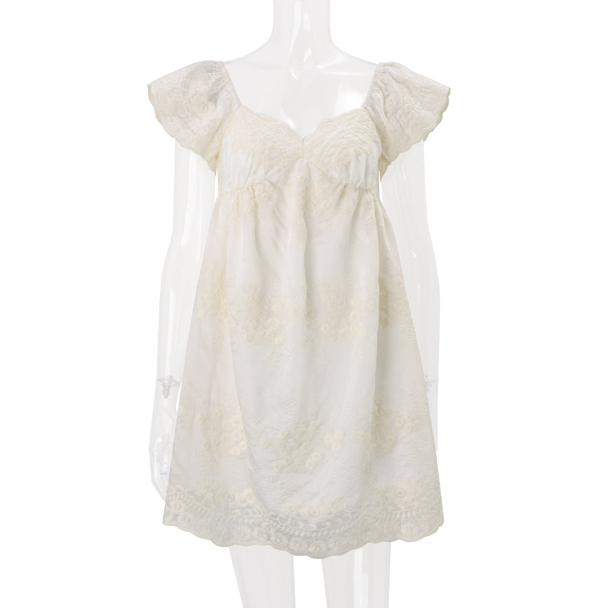 Women Clothing Summer Lace Embroidered Loose Puff Sleeves Sweet Elegance Dress DestGlow
