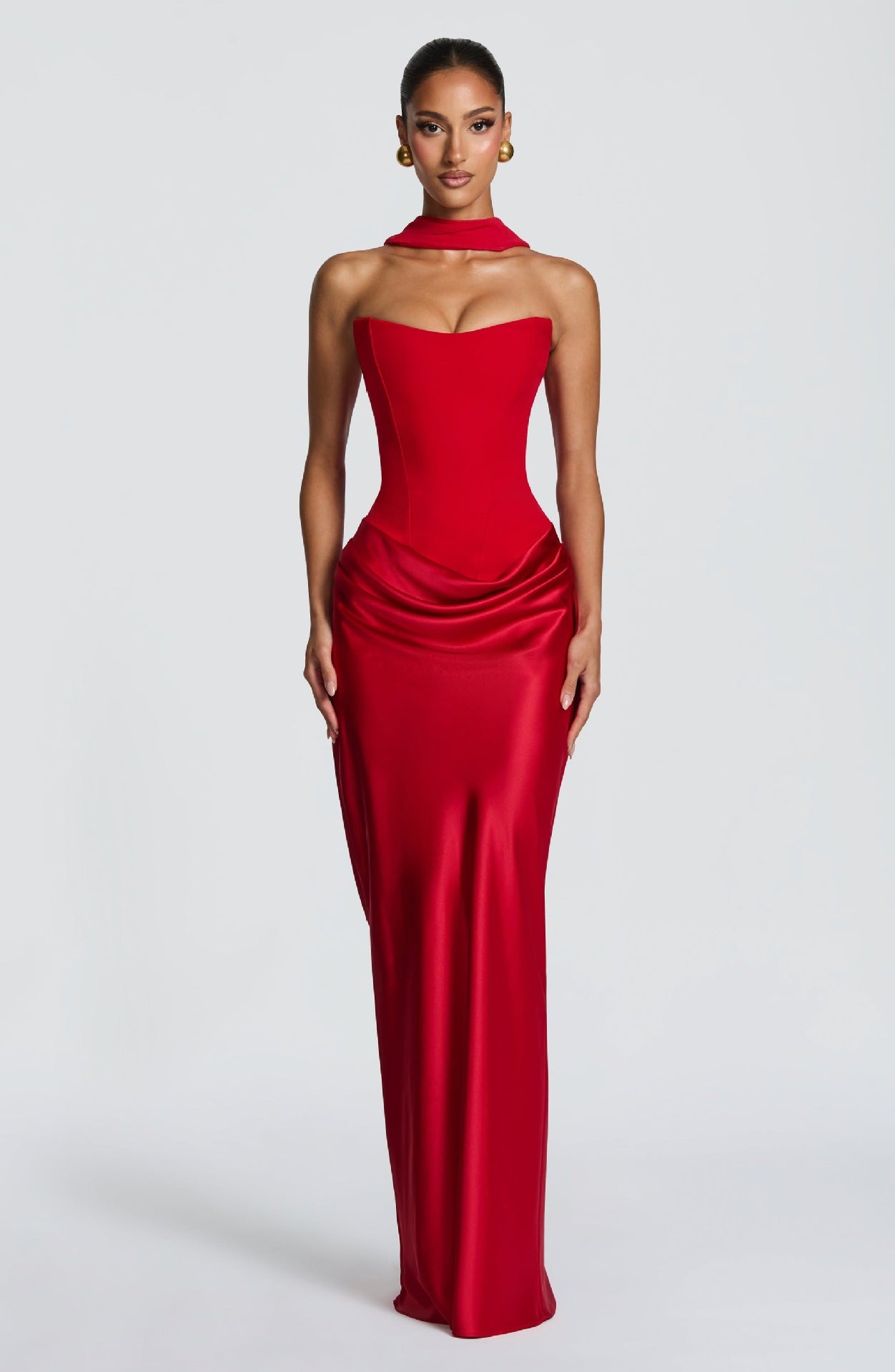 Solid Color Waist Tight Sexy Tube Top Package Hip Maxi Dress Satin Lace up Ribbon Dress DestGlow